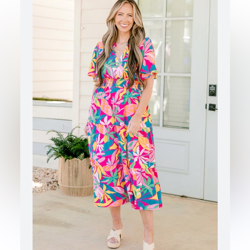 Vibrant Floral Midi Dress - Haptics